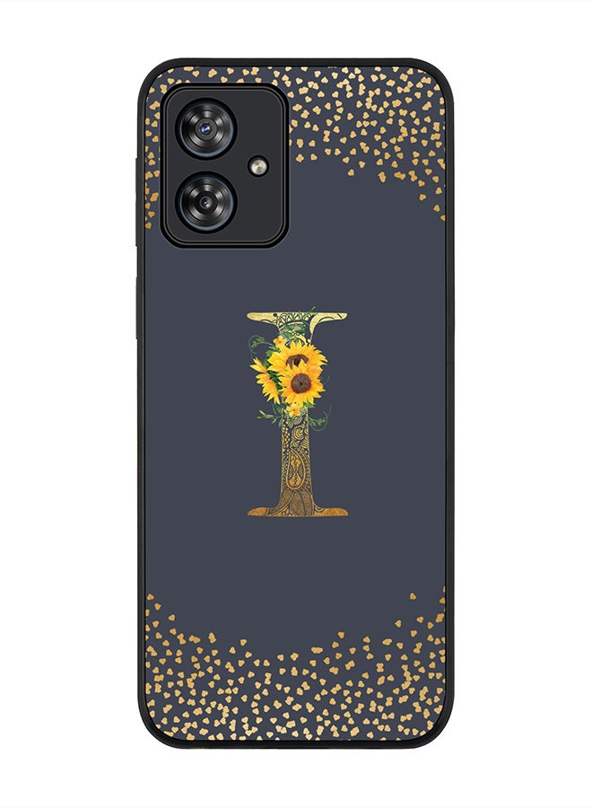 Stylizedd Rugged Black Case for Motorola Moto G54 / Motorola Moto G54 Power / Motorola Moto G64 5G,Custom Monogram Initial Letter Floral Alphabet - I (Grey) - Image 1