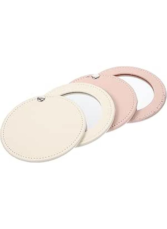 2pcs Mini Travel Makeup Mirrors Portable Compact Pu Case Handheld Cosmetic Mirror - Image 1