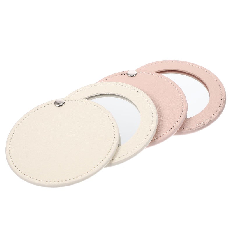 2pcs Mini Travel Makeup Mirrors Portable Compact Pu Case Handheld Cosmetic Mirror - Image 2
