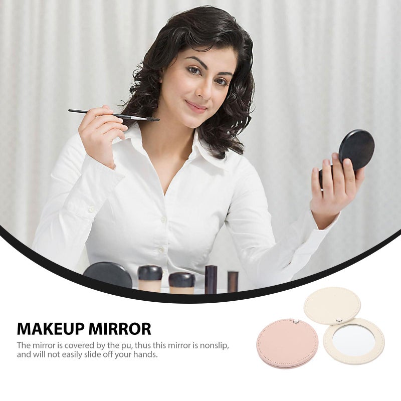 2pcs Mini Travel Makeup Mirrors Portable Compact Pu Case Handheld Cosmetic Mirror - Image 4
