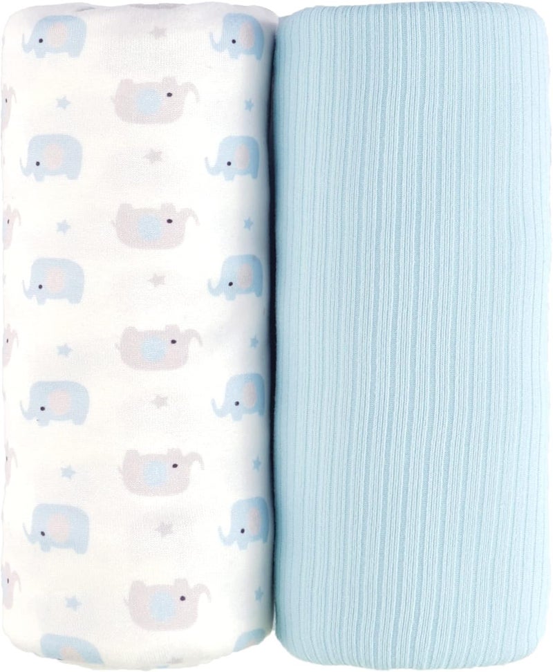 Viviland Jersey Swaddle Blanket, Ultra Soft Stretchy Receiving Blanket, Baby Boy Newborn Swaddle Wrap, 40 x 30 inches, 2 Pcs, Elephant - Image 1
