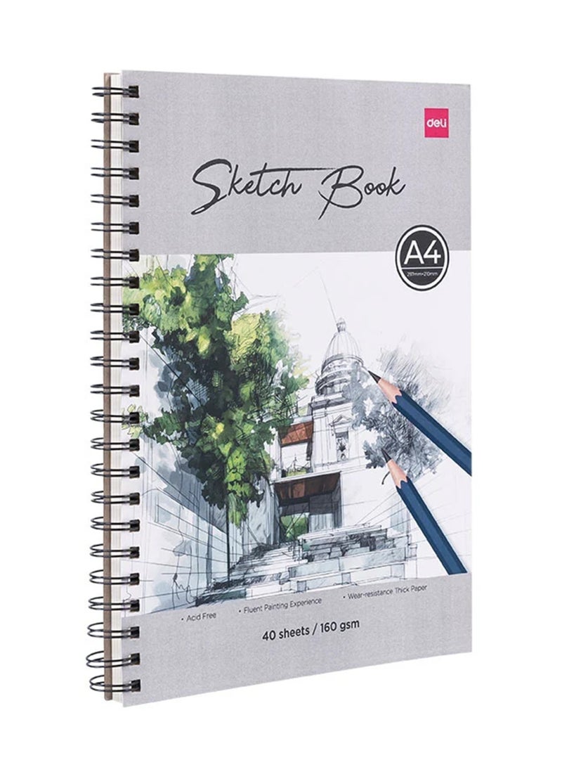 Deli دفتر رسم حلزوني بحجم A4 مع 40 ورقة بسماكة 160 جرام - Image 1
