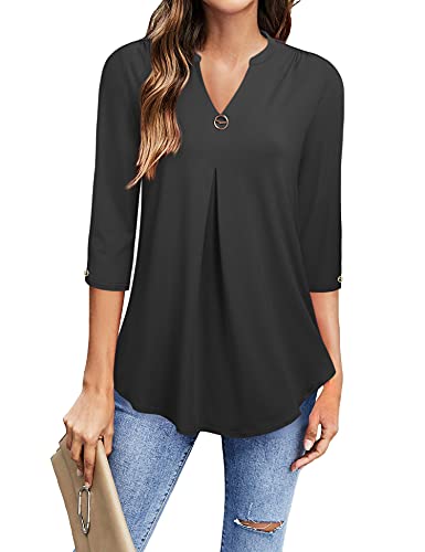 VALOLIA 3/4 Sleeve Shirts for Women, Womens Dress Blouses Business Casual Tops Loose Work Blouses Womens V Neck Blouses Shirts Ladies Elegant Business Casual Tops Work Office Professional Black XXL - Image 1