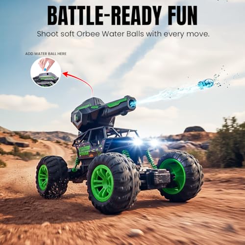 FormulaFun Nitro Blaster 1:18 RC Car, Water Ball Firing, LED Lights, 2.4GHz Gun Remote, Rugged Tyres & Shock Suspension, Type-C Rechargeable Battery, All-Terrain RC Car for Kids 4+ Years - Green - Image 2
