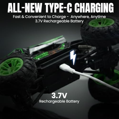 FormulaFun Nitro Blaster 1:18 RC Car, Water Ball Firing, LED Lights, 2.4GHz Gun Remote, Rugged Tyres & Shock Suspension, Type-C Rechargeable Battery, All-Terrain RC Car for Kids 4+ Years - Green - Image 5