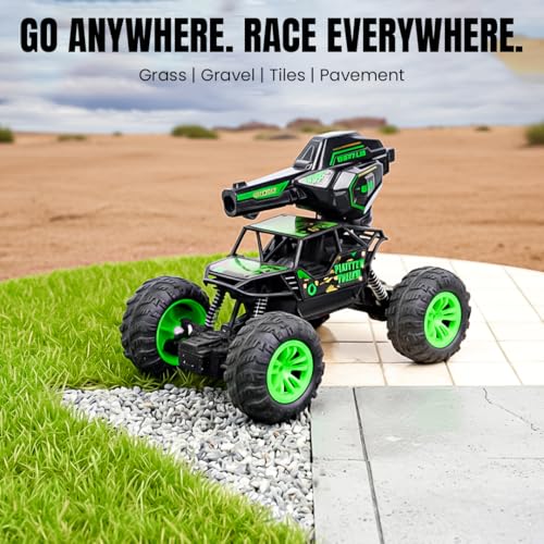 FormulaFun Nitro Blaster 1:18 RC Car, Water Ball Firing, LED Lights, 2.4GHz Gun Remote, Rugged Tyres & Shock Suspension, Type-C Rechargeable Battery, All-Terrain RC Car for Kids 4+ Years - Green - Image 3