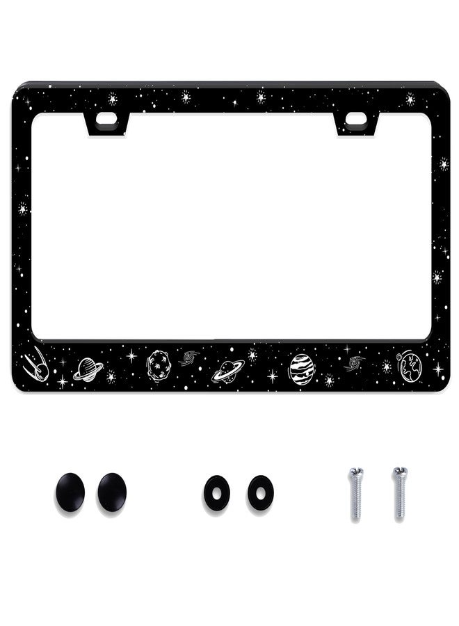 UNINDREM Galaxy Planet License Plate Frame Universe Star Stainless Steel License Plate Frame Rust-Proof Auto Parts Decoration with Screws License Plate Holder for Men Women Youth 12x6 Inch Gift - Image 1