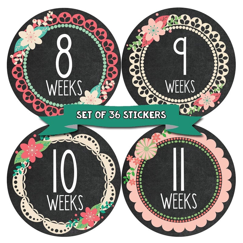 Months In Motion Pregnancy Weekly Belly Growth Stickers  Week to Week Pregnant Expecting Photo Prop  Maternity Keepsake  Baby Bump  Large Set of 36 Weekly Photo Sticker - Image 1
