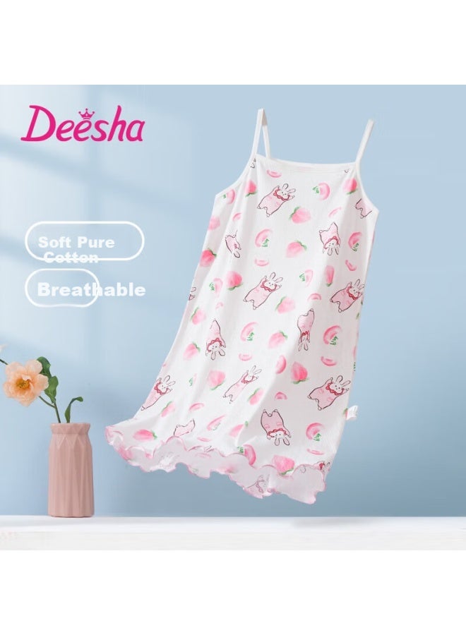 Deesha (Deesha) 100% Cotton Children'S Nightgown Girls' Nightdress Summer Thin Strap Vest Home Wear Air Conditioning Clothing - Image 1