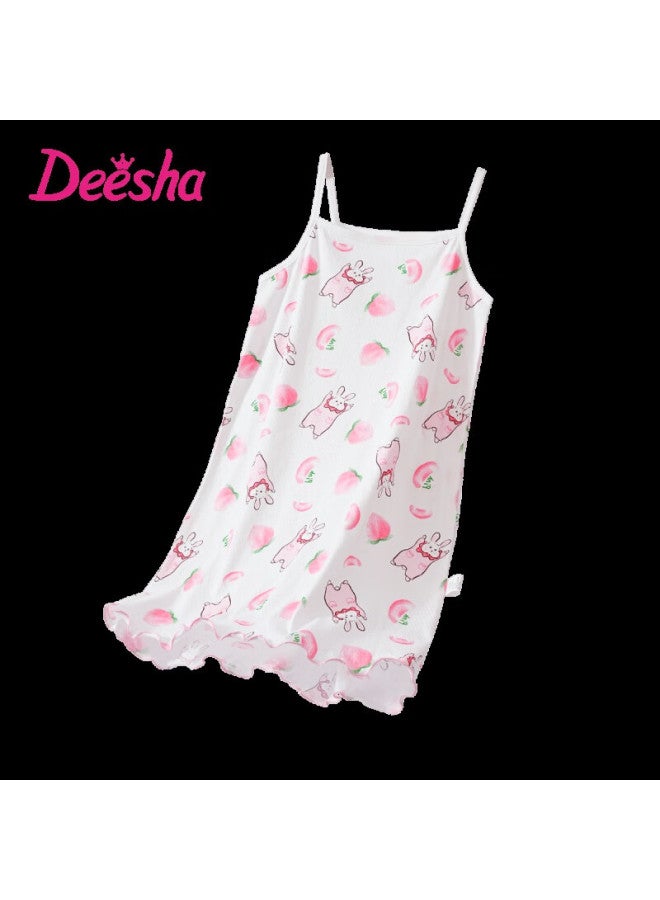 Deesha (Deesha) 100% Cotton Children'S Nightgown Girls' Nightdress Summer Thin Strap Vest Home Wear Air Conditioning Clothing - Image 4