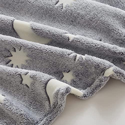 BLiSS HUES Glow in The Dark Blanket Gifts for Toddler Kids Teen Girls| 80 x 70 inch/ 200cm x 180cm |Bedroom Décor, Lightweight Throw Blankets|Soft Cozy Fluffy Luminous Throw Blanket - Grey Moon - Image 2