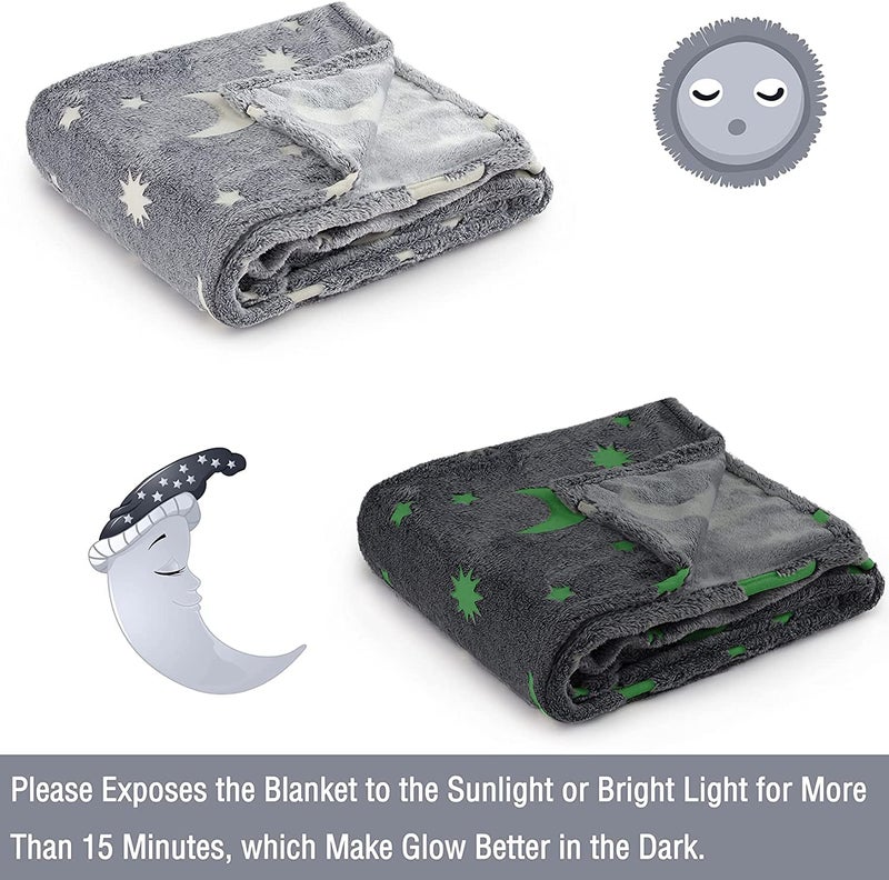 BLiSS HUES Glow in The Dark Blanket Gifts for Toddler Kids Teen Girls| 80 x 70 inch/ 200cm x 180cm |Bedroom Décor, Lightweight Throw Blankets|Soft Cozy Fluffy Luminous Throw Blanket - Grey Moon - Image 5