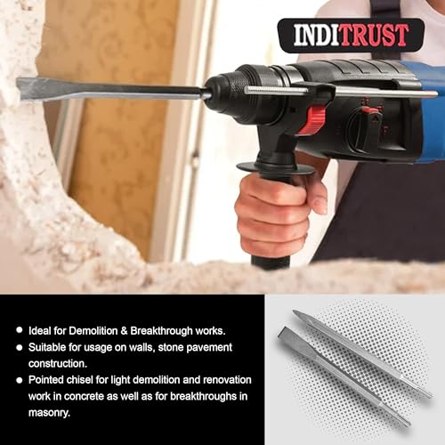 Inditrust Hammer Drilling Set of 2 Chisel Bits Set 14 x 250MM Flat & Pointed | 14mm Demolition Rotary Hammer Bits (14 x 250 mm) - Image 3