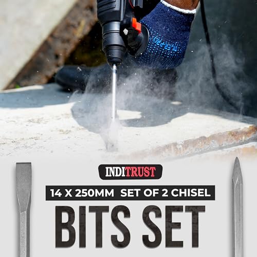 Inditrust Hammer Drilling Set of 2 Chisel Bits Set 14 x 250MM Flat & Pointed | 14mm Demolition Rotary Hammer Bits (14 x 250 mm) - Image 2