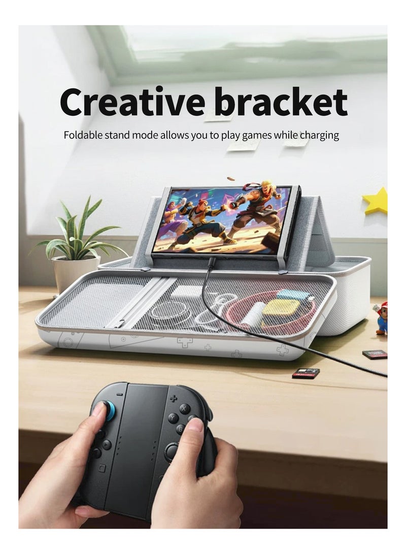بيكسنست حقيبة تخزين محمولة لجهاز Switch 2، سعة كبيرة، شاحن محمول، تصميم حامل مدمج، مادة عالية الصلابة، متينة ودائمة، 10 فتحات لبطاقات الألعاب، أبيض - Image 4