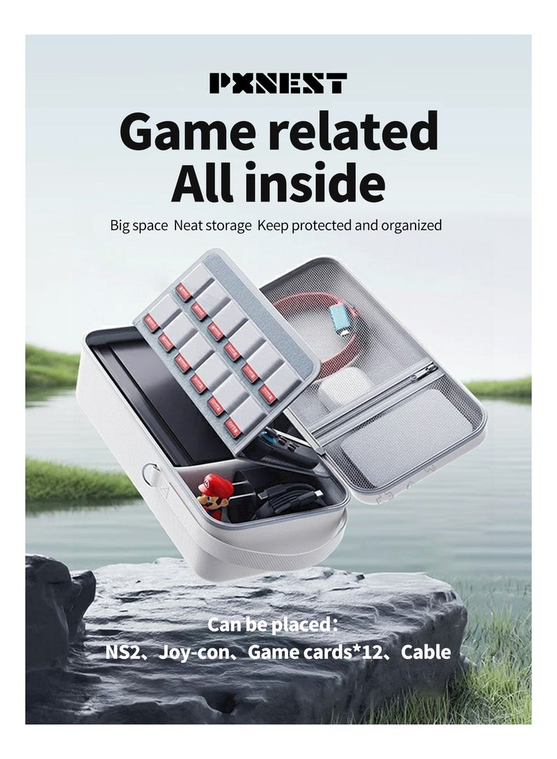 بيكسنست حقيبة تخزين محمولة لجهاز Switch 2، سعة كبيرة، شاحن محمول، تصميم حامل مدمج، مادة عالية الصلابة، متينة ودائمة، 10 فتحات لبطاقات الألعاب، أبيض - Image 1