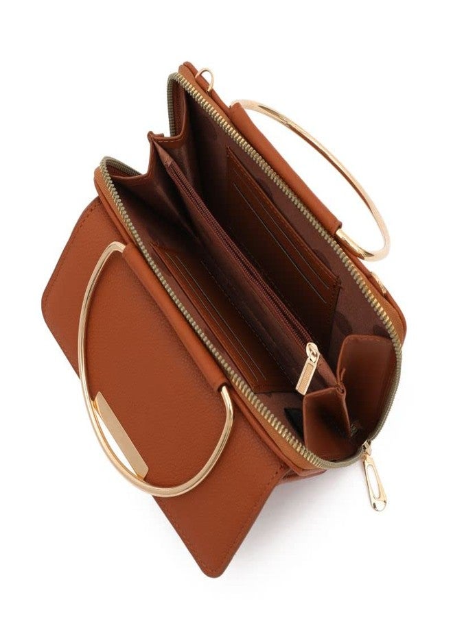 EVVE Small Top Handle Wristlet Clutch Purse,Trendy Crossbody Cell Phone Wallet Purse For Women | Tan - Image 5