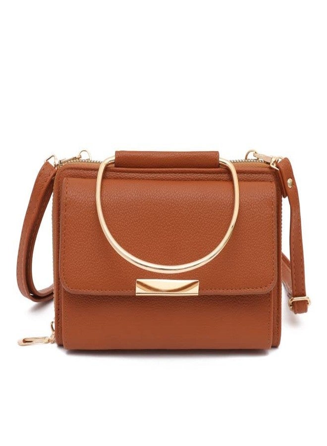 EVVE Small Top Handle Wristlet Clutch Purse,Trendy Crossbody Cell Phone Wallet Purse For Women | Tan - Image 4