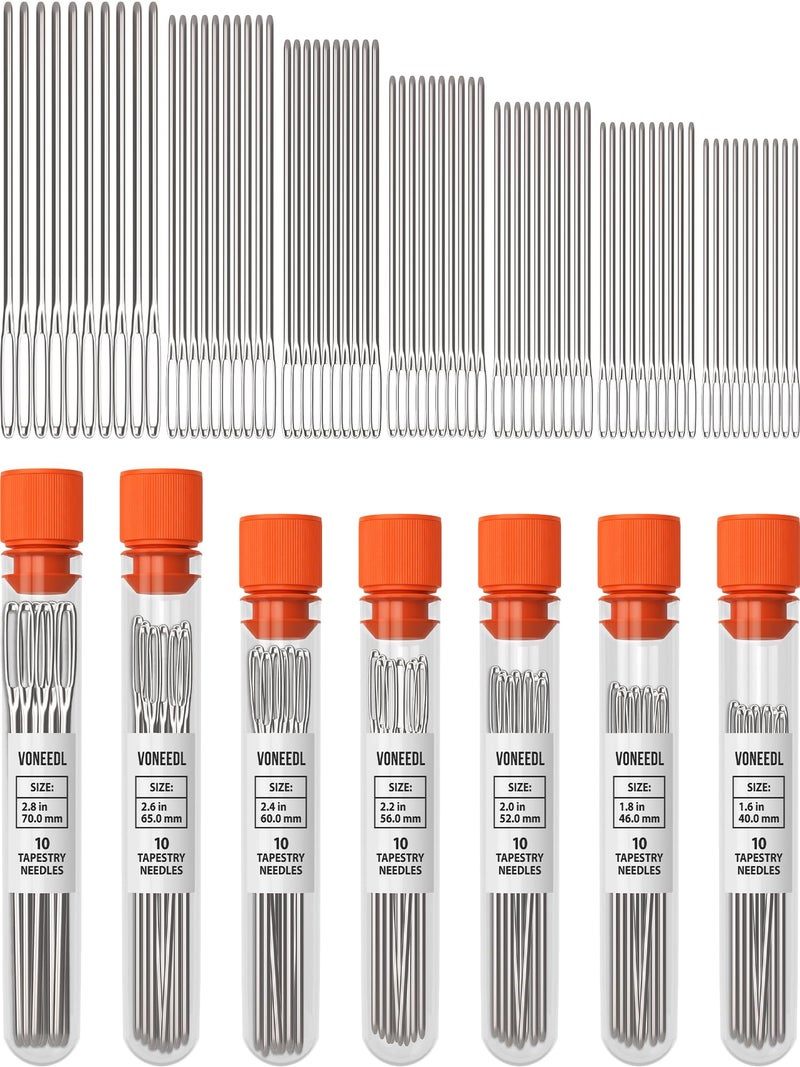 VONEEDL Large Eye Blunt Tapestry Needles (Pack of 70) - 7 Sizes with 7 Storage Tubes - Stainless Steel - Perfect for Darning, Embroidery, Cross-Stitching, Crafting, Knitting, Weaving, and DIY - Image 1