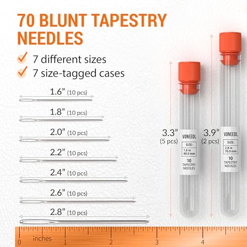 VONEEDL Large Eye Blunt Tapestry Needles (Pack of 70) - 7 Sizes with 7 Storage Tubes - Stainless Steel - Perfect for Darning, Embroidery, Cross-Stitching, Crafting, Knitting, Weaving, and DIY - Image 2