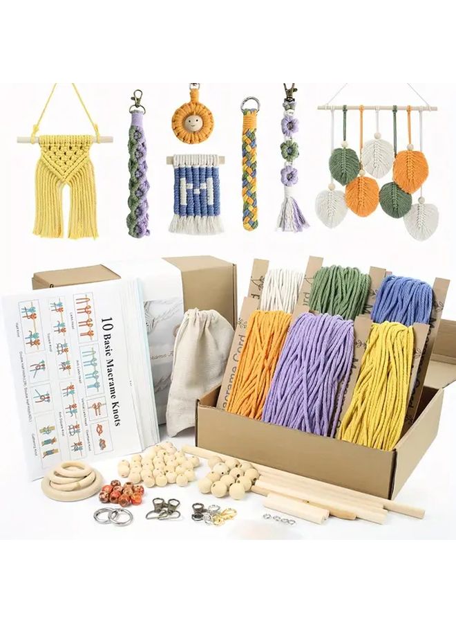 Weaving Kit Gift Box 6 Colors Ropes 10 Tutorials DIY Keychains - Image 1
