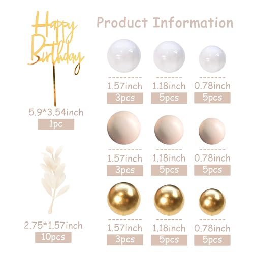 DRWATE Khaki Balls Cake Topper Boho Grass Cake topper Khaki White Gold Pearl Balls Happy Birthday Cake Decorations for Wedding Baby Shower Birthday Boho Themed Party Supplies (Khaki) - Image 3