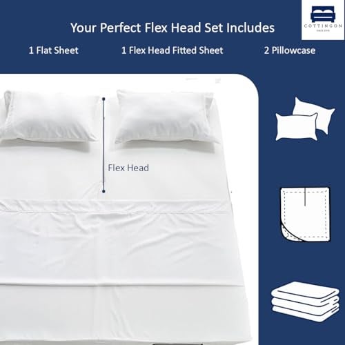 Cottingon 4 Piece Flex Head King Sheet Set, Top 34 Inch Split Sheets for Sleep Number Adjustable Beds, Soft Breathable 100% Egyptian Cotton, Fits Upto 16" Deep Mattress 78"X80"+ 34", White - Image 3
