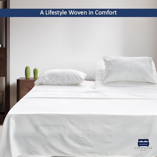 Cottingon 4 Piece Flex Head King Sheet Set, Top 34 Inch Split Sheets for Sleep Number Adjustable Beds, Soft Breathable 100% Egyptian Cotton, Fits Upto 16" Deep Mattress 78"X80"+ 34", White - Image 4