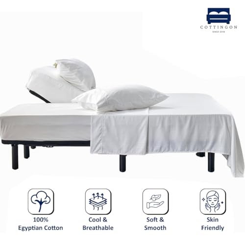 Cottingon 4 Piece Flex Head King Sheet Set, Top 34 Inch Split Sheets for Sleep Number Adjustable Beds, Soft Breathable 100% Egyptian Cotton, Fits Upto 16" Deep Mattress 78"X80"+ 34", White - Image 2