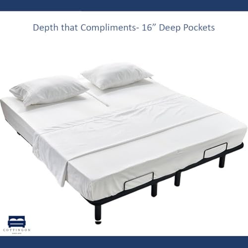 Cottingon 4 Piece Flex Head King Sheet Set, Top 34 Inch Split Sheets for Sleep Number Adjustable Beds, Soft Breathable 100% Egyptian Cotton, Fits Upto 16" Deep Mattress 78"X80"+ 34", White - Image 5