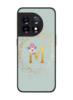 Rugged Black edge case for OnePlus 11R 5G / OnePlus Ace 2 Slim fit Soft Case Flexible Rubber Edges Anti Drop TPU Gel Thin Cover - Monogram Initial Letter Floral Pattern Alphabet - M (Light Grey)