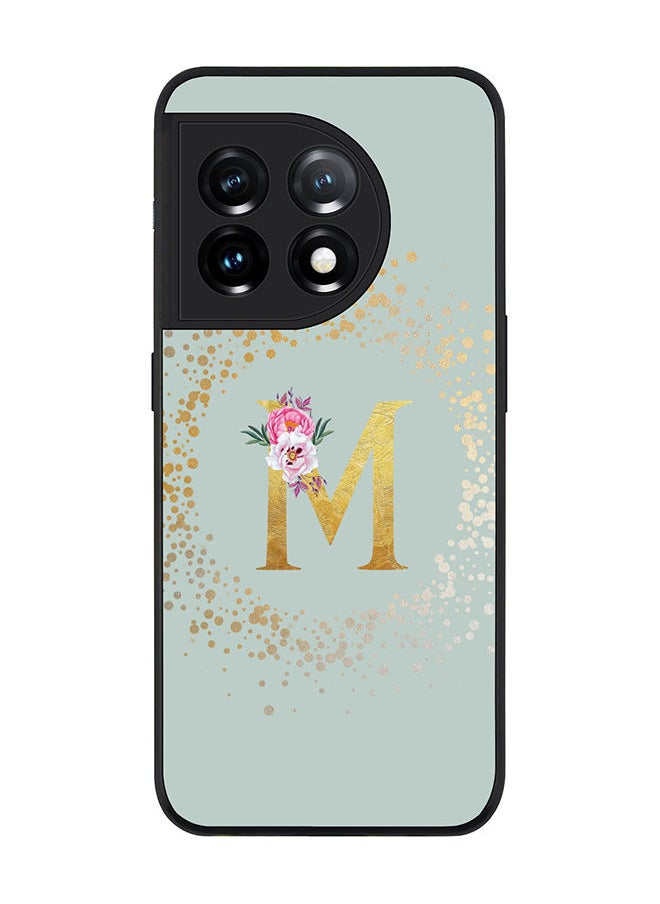 Stylizedd - Rugged Black edge case for OnePlus 11R 5G / OnePlus Ace 2 Slim fit Soft Case Flexible Rubber Edges Anti Drop TPU Gel Thin Cover - Monogram Initial Letter Floral Pattern Alphabet - M (Light Grey) - Image 1