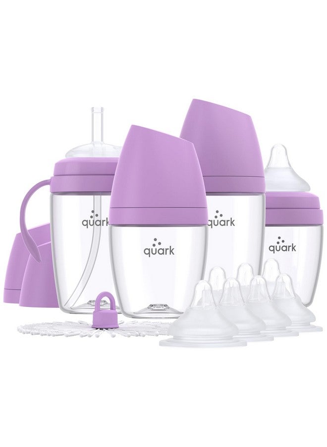 Quark BuubiBottle Hybrid Bottle Feeding Bundle by Quark - Baby Bottle Set with Baby Bottles for Breastfed Babies from Newborn to Toddler - With RealFeel Anti Colic Nipples, Sippy Cup Conversion Kit - Purple - Image 1