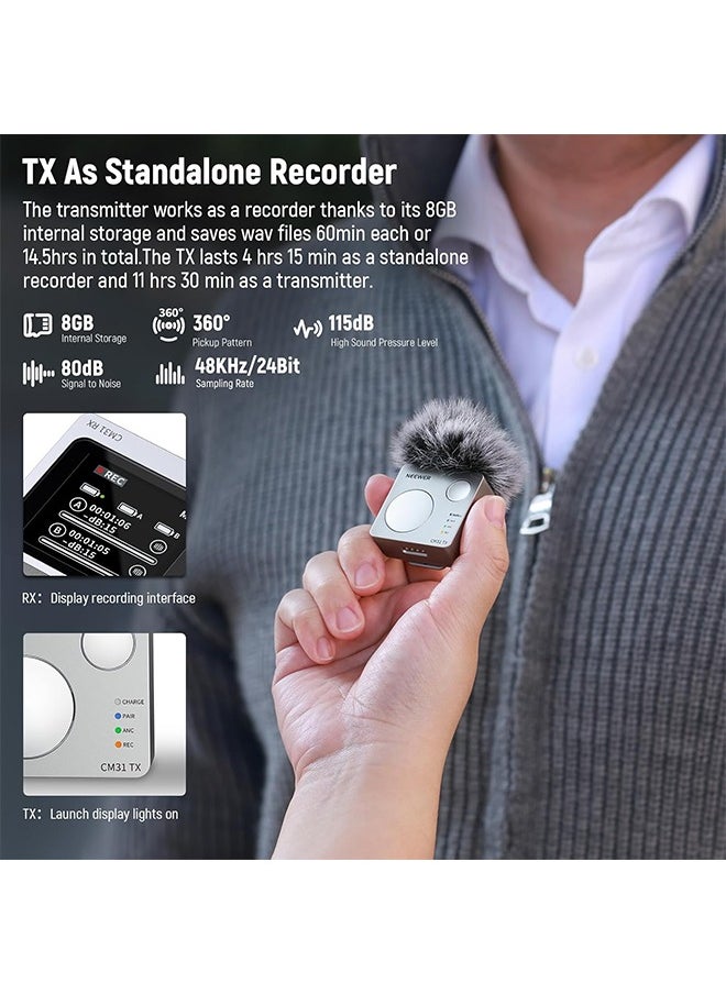 Neewer - NEEWER CM31 Wireless Lavalier Microphone with 8GB Storage 24H Battery 14H Recording Range 820ft 48KHz 24-Bit Noise Cancelling for iP - Image 1