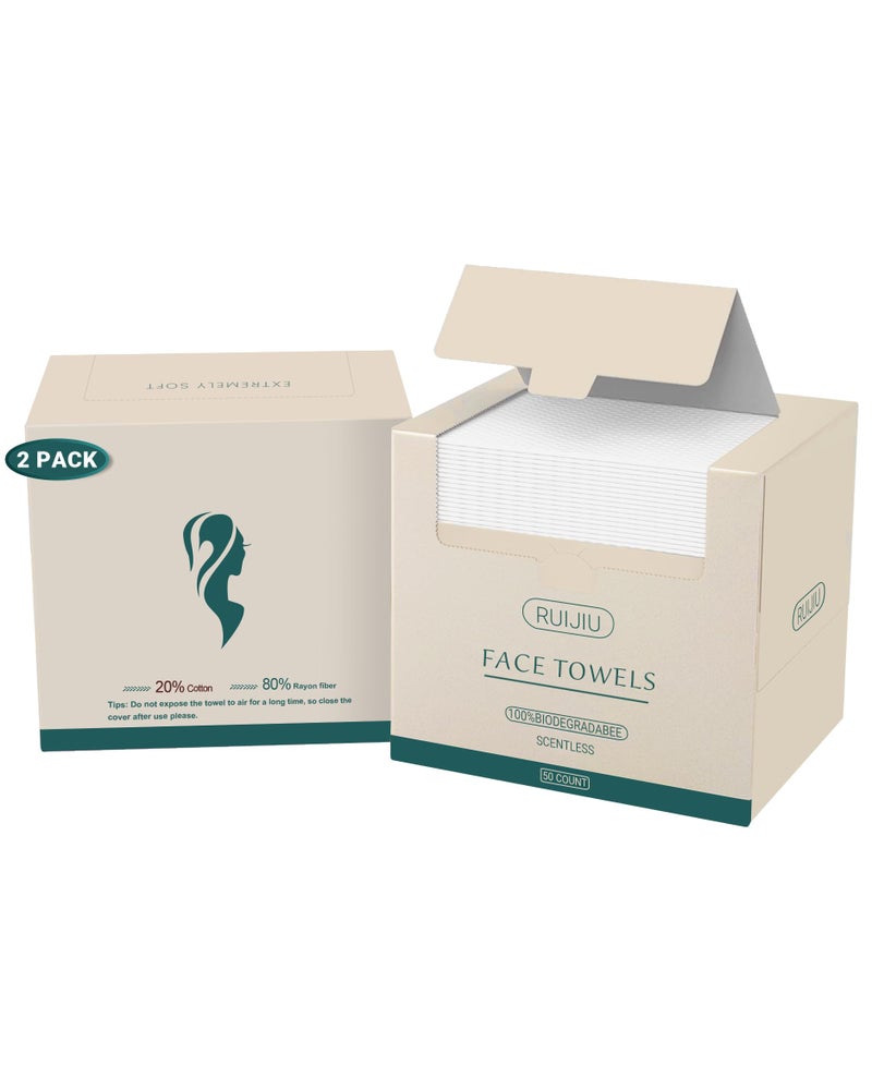 منشفة وجه رويجي، قابلة للاستخدام مرة واحدة، بدون رائحة، بحجم كبير 10"X 12"، مناشف وجه قابلة للاستخدام مرة واحدة، 100% قابلة للتحلل، ناعمة وسميكة لغسل الوجه، عبوتان