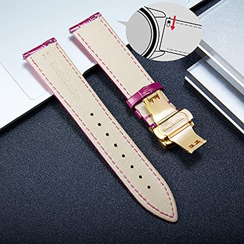 BINLUN Leather Watch Strap Quick Release Strap with Gold Butterfly Deployment Buckle 12mm 13mm 14mm 16mm 17mm 18mm 19mm 20mm 21mm 22mm 23mm 24mm Watch Band for Men Women(Amaranth,13mm) - Image 5