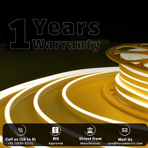 Forus 5 Meter LED Neon Strip Light - Amber, Flexible Waterproof Rope Lights 16.4 Feet with 12V Adapter, Indoor Outdoor Diwali Decorative Lighting, Home Decoration, Wall Decor, 1 Yr Warranty - Image 5