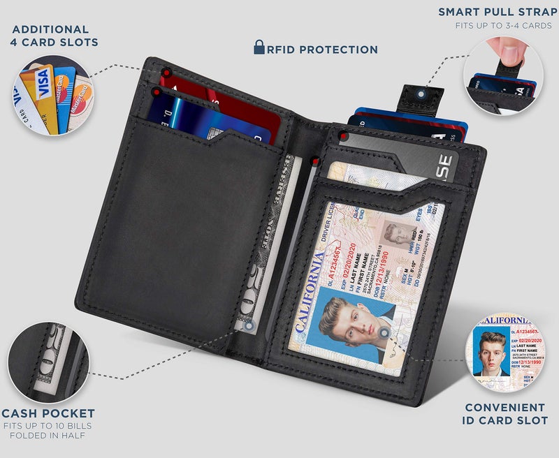 SERMAN BRANDS سيرمان براندز - محافظ للرجال نحيفة جلدية مع تقنية حجب RFID لمحفظة بطاقات أمامية قابلة للطي للسفر رقيقة (أسود فحمي 5.0) - Image 4