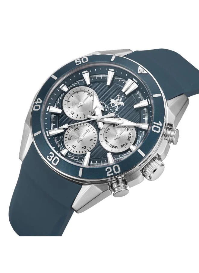 بيفرلي هيلز بولو كلوب BEVERLY HILLS POLO CLUB BP3730X.366 Men's Multi Function Display Watch & Silicone Strap Blue