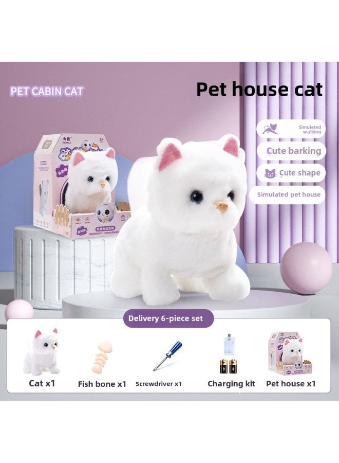 Simulation Cat Plush Toy Electric Walking Cute Pet Garfield Doll Doll Girls Children-Color:Cat Single (charging Version) - Image 1