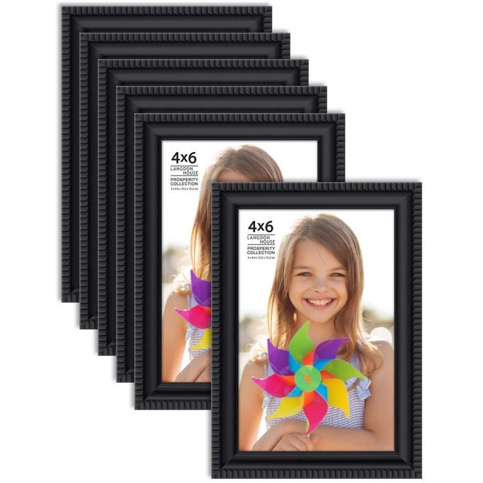 4X6 PICTURE FRAMES BLACK 6 PACK CONTEMPORARY FRAME SET WALL MOUNT OR TABLE TOP PROSPERITY COLLECTION