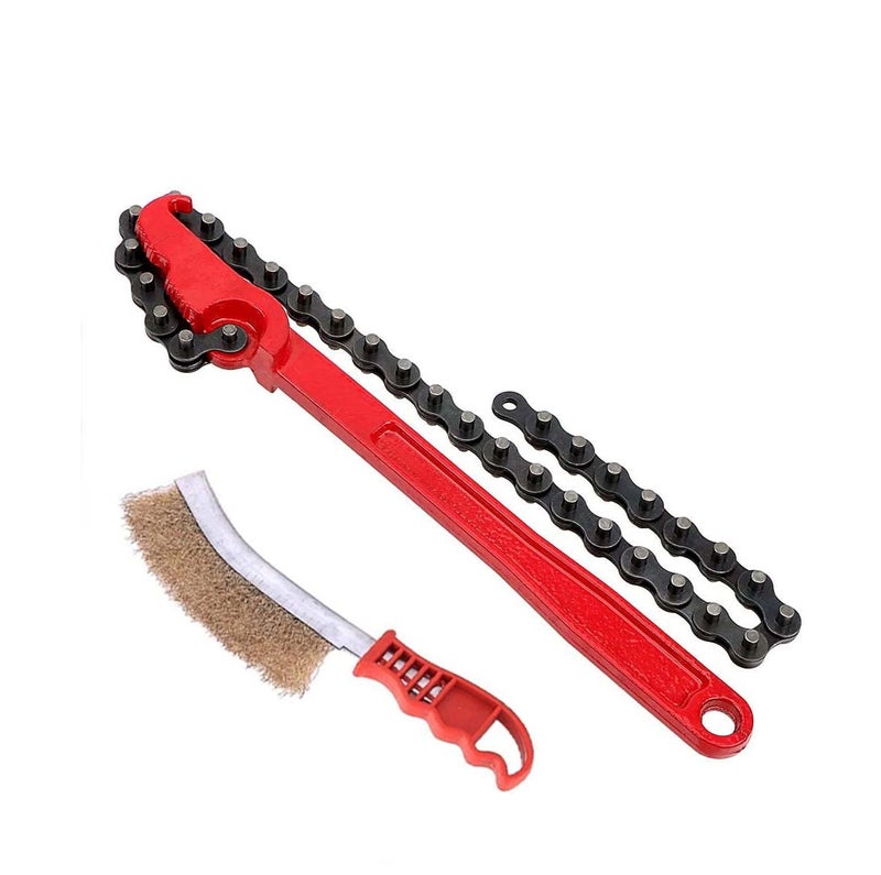 Digital Craft Digital Craft 2 Item Combo 9 Inch Chain Type Oil Filter Wrench Auto Tool Engine Box Spanner Oil Fuel Filter Wrench Removal Tools RemoverChain Wrench Hand Brush  - Image 1