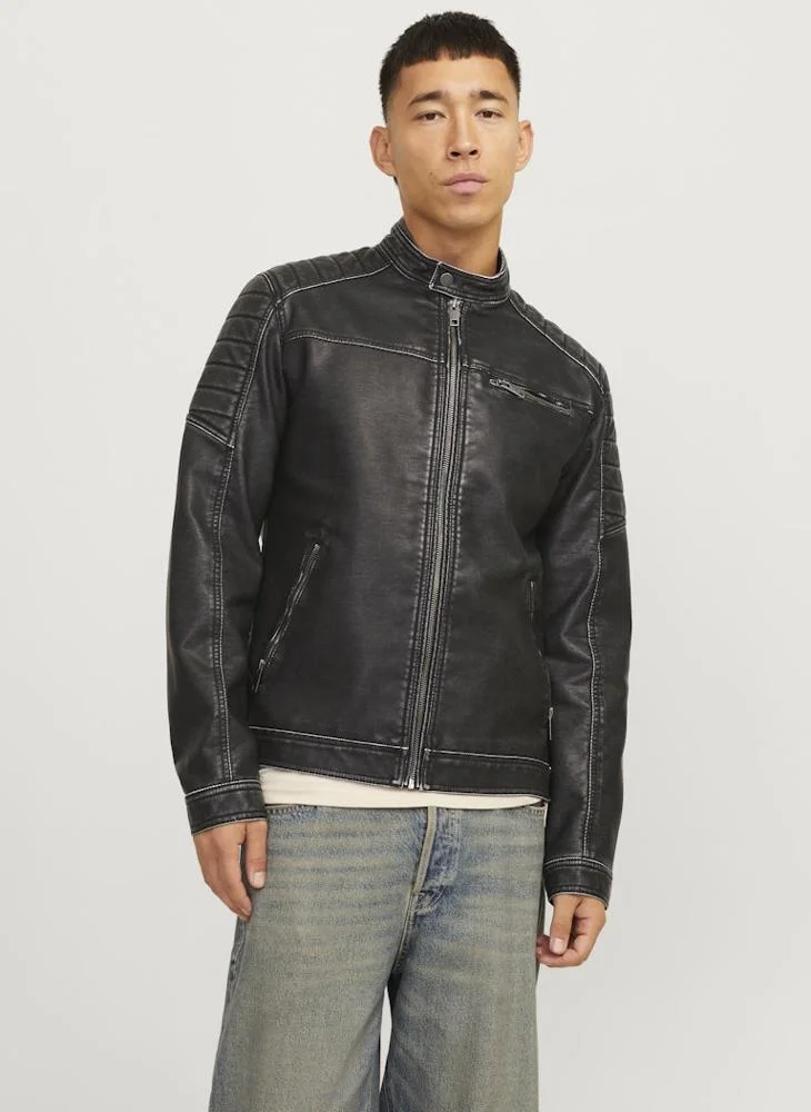 JACK & JONES Biker Faux Leather Jacket