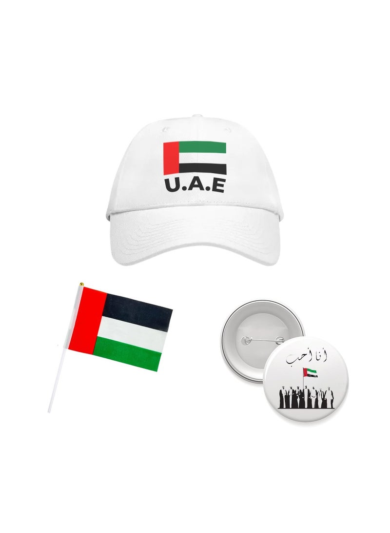 Generic UAE National Day Pack of 3 Kids Combo Pack – Includes UAE Flag Cap, Handheld Flag, and UAE Button Badge – Perfect for National Day Events, and Celebrations  - Image 1