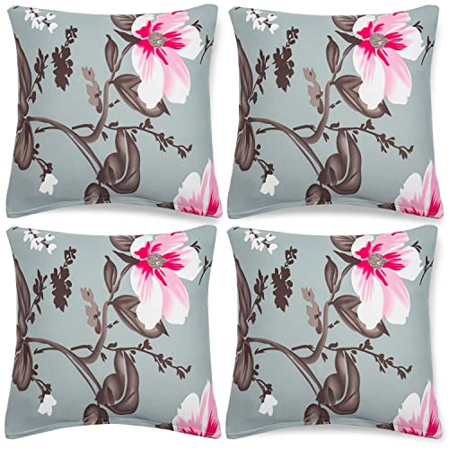 HOKIPO Polyester Blend Stretchable Cushion Cover 16 inch x 16 inch, Pack of 4 (AR-4098-D24*4),Grey - Image 1