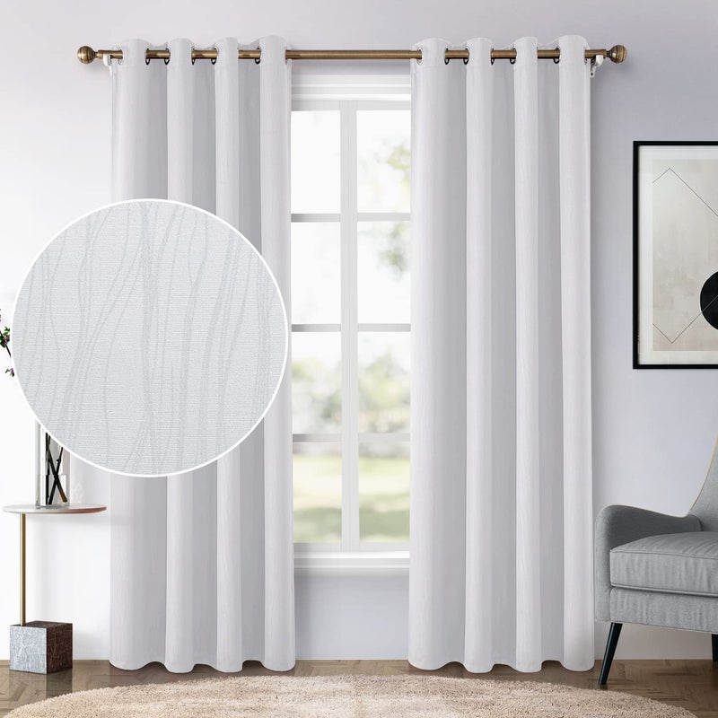 ستائر هوم إيدياز رمادية بيضاء معتمة 52 × 84 بوصة طويلة 2 لوحات بتصميم خط الموجة معزولة حرارياً لستائر النوافذ في غرفة المعيشة وغرفة النوم