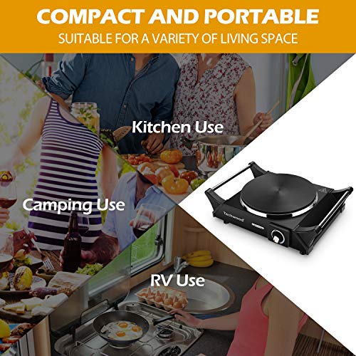 Techwood Hot Plate, Techwood Electric Stove for Cooking, 1500W Countertop Single Burner with Adjustable Temperature and Handles, 7.3” Cooktop for RV/Home/Camp, Compatible for All Cookwares Black - Image 3