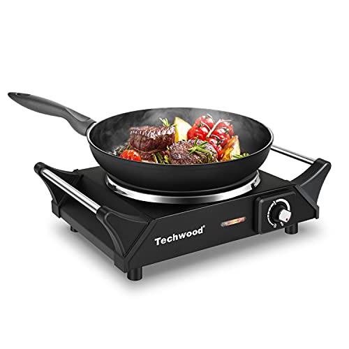 Techwood Hot Plate, Techwood Electric Stove for Cooking, 1500W Countertop Single Burner with Adjustable Temperature and Handles, 7.3” Cooktop for RV/Home/Camp, Compatible for All Cookwares Black - Image 1
