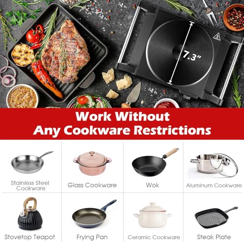 Techwood Hot Plate, Techwood Electric Stove for Cooking, 1500W Countertop Single Burner with Adjustable Temperature and Handles, 7.3” Cooktop for RV/Home/Camp, Compatible for All Cookwares Black - Image 4