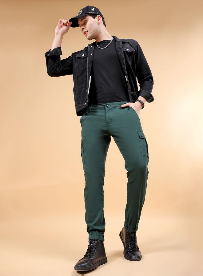 The Indian Garage Co Men Dark Green Slim Fit Cargo Pants - Image 5
